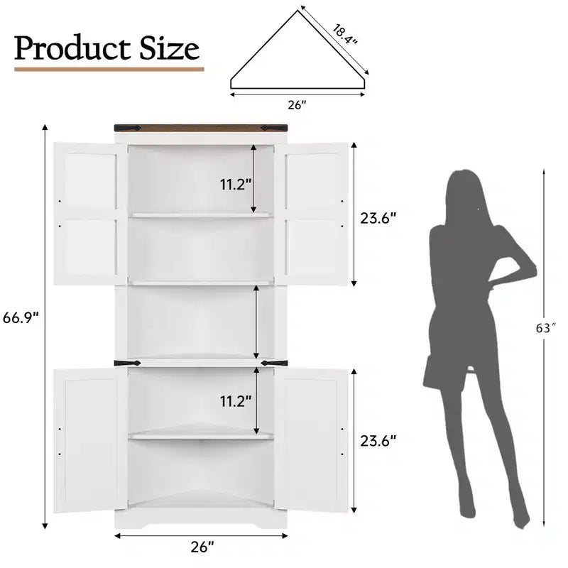 COZONY 67'' Tall Corner Storage Cabinet with Lights, Farmhouse Corner Hutch with Glass Doors, Wooden Display Cabinet for Living Room Bathroom
