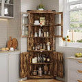 COZONY 67'' Tall Corner Storage Cabinet with Lights, Farmhouse Corner Hutch with Glass Doors, Wooden Display Cabinet for Living Room Bathroom