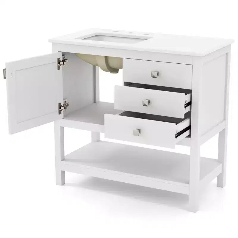 Costway Bathroom Vanity Unit w/ Basin w/ Extra Wide Granite Countertop Ceramic Sink