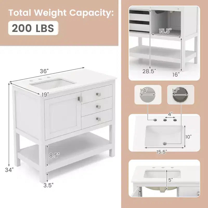 Costway Bathroom Vanity Unit w/ Basin w/ Extra Wide Granite Countertop Ceramic Sink