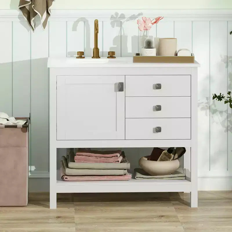 Costway Bathroom Vanity Unit w/ Basin w/ Extra Wide Granite Countertop Ceramic Sink