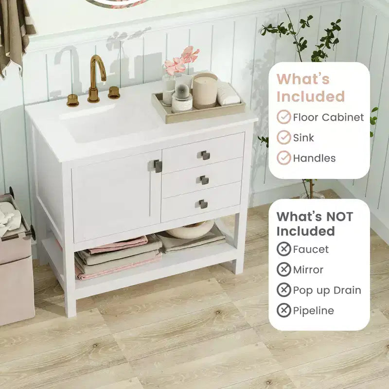 Costway Bathroom Vanity Unit w/ Basin w/ Extra Wide Granite Countertop Ceramic Sink