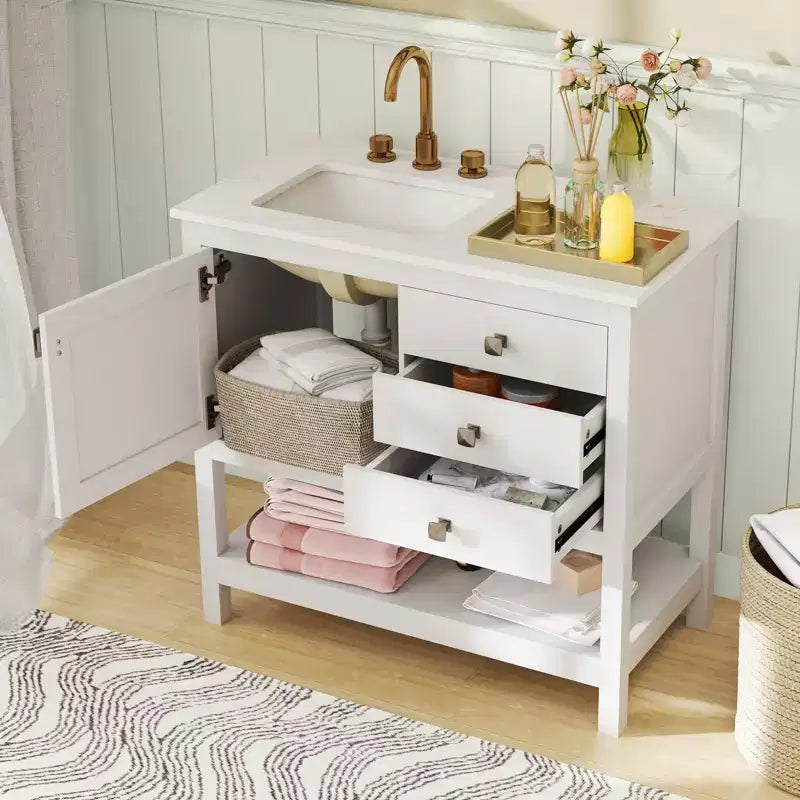 Costway Bathroom Vanity Unit w/ Basin w/ Extra Wide Granite Countertop Ceramic Sink