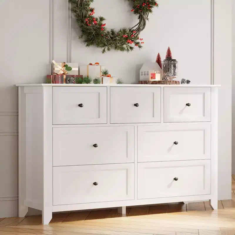 7 Drawer Dresser for Bedroom, 2pcs Wooden Chest with Deep Drawers, Metal Knobs, for Hallway, Entryway, Living Room, White