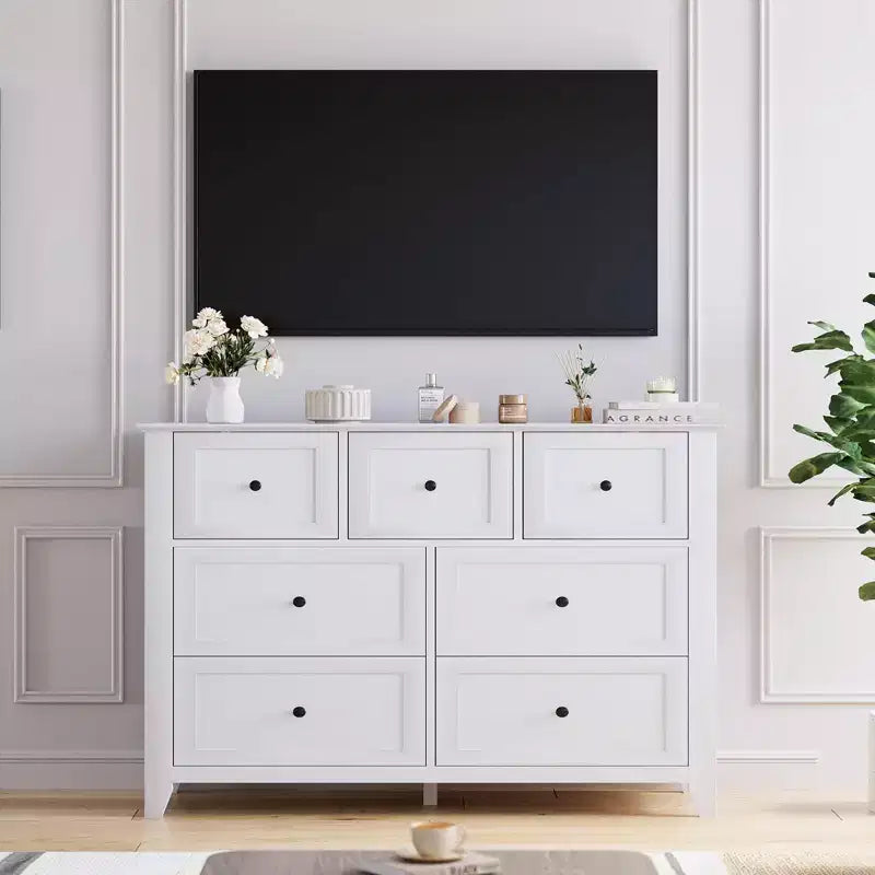 7 Drawer Dresser for Bedroom, 2pcs Wooden Chest with Deep Drawers, Metal Knobs, for Hallway, Entryway, Living Room, White
