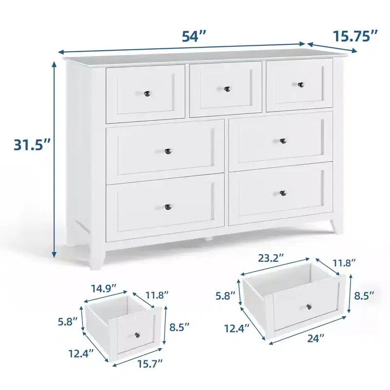 7 Drawer Dresser for Bedroom, 2pcs Wooden Chest with Deep Drawers, Metal Knobs, for Hallway, Entryway, Living Room, White