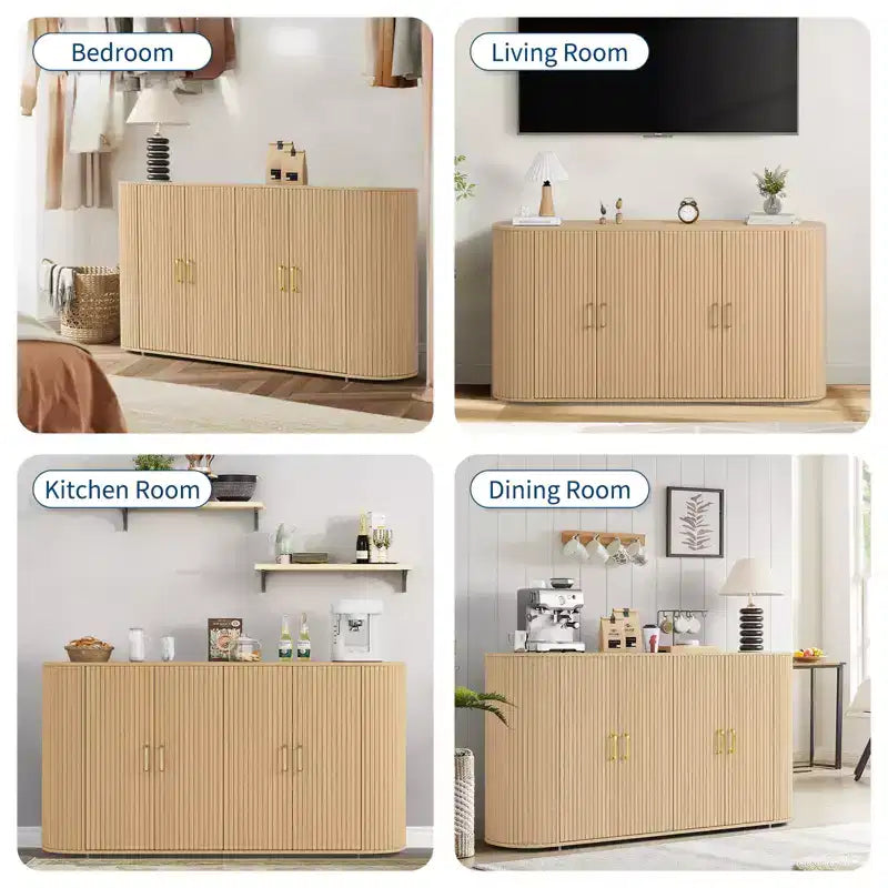 COZONY 63 Fluted Sideboard Buffet Cabinet with Storage, Modern Credenza with Adjustable Shelves & Curved Edge for Dining Room