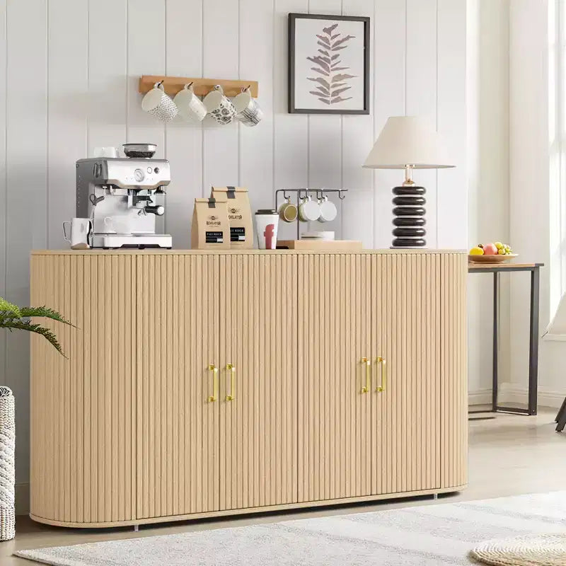 COZONY 63 Fluted Sideboard Buffet Cabinet with Storage, Modern Credenza with Adjustable Shelves & Curved Edge for Dining Room