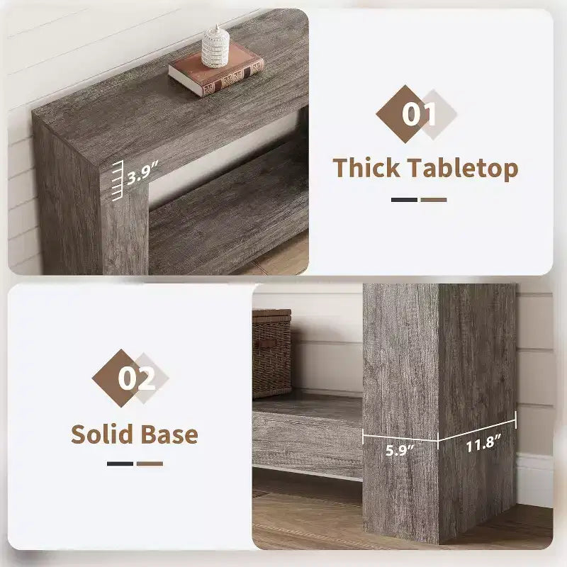 Long Farmhouse Console Table, 2-Tier Large Sofa Table with Storage for Living Room, Entryway & Hallway, Rustic Wood Entry Table for Entrance
