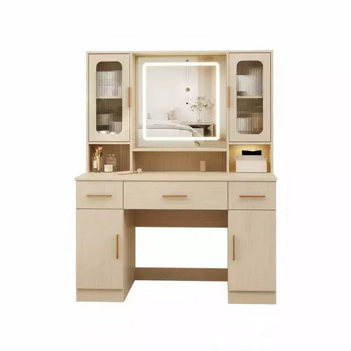 Acekool Modern Vanity Desk with Mirror, 2 Glass Cabinets & 3 Drawers Makeup Table for Bedroom