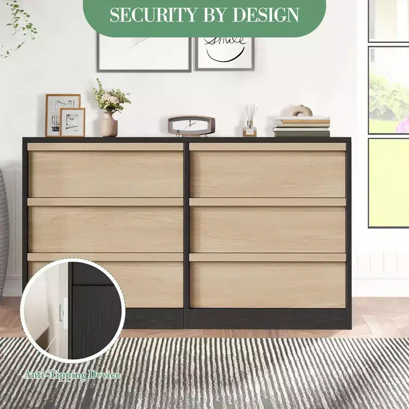 Modern 6-Drawer Chest, Large Storage Organizer with Smooth-Glide Drawers, Sturdy Design for Bedroom, Living Room, Entryway