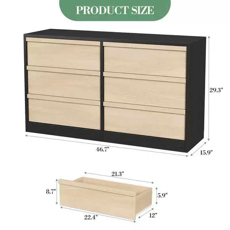 Modern 6-Drawer Chest, Large Storage Organizer with Smooth-Glide Drawers, Sturdy Design for Bedroom, Living Room, Entryway