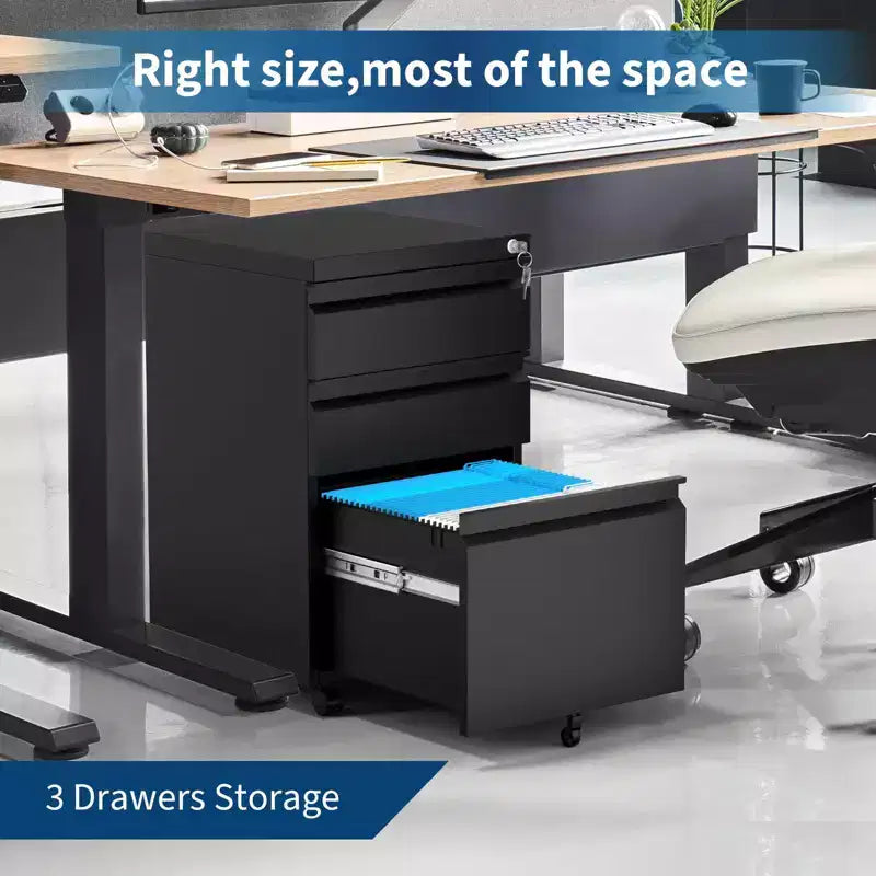 Mobile File Cabinet 3 Drawer, Metal Rolling File Cabinets, Adjustable Shelf, Easy Assembly, for Home, Office