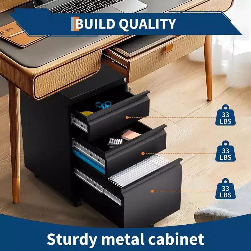 Mobile File Cabinet 3 Drawer, Metal Rolling File Cabinets, Adjustable Shelf, Easy Assembly, for Home, Office