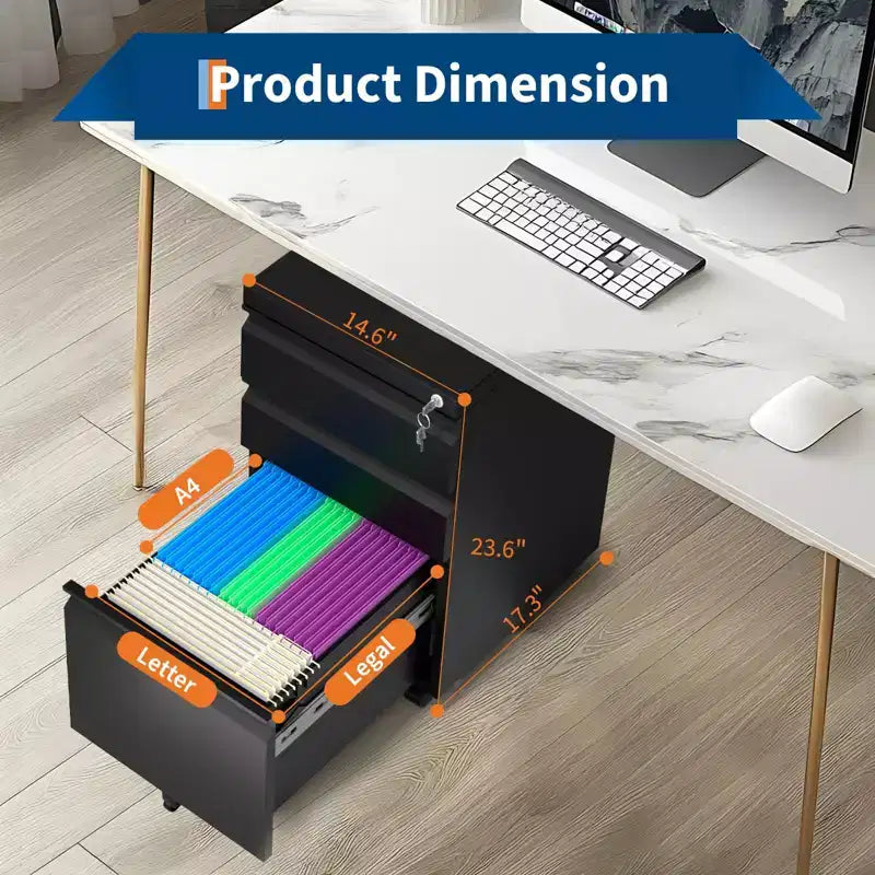 Mobile File Cabinet 3 Drawer, Metal Rolling File Cabinets, Adjustable Shelf, Easy Assembly, for Home, Office
