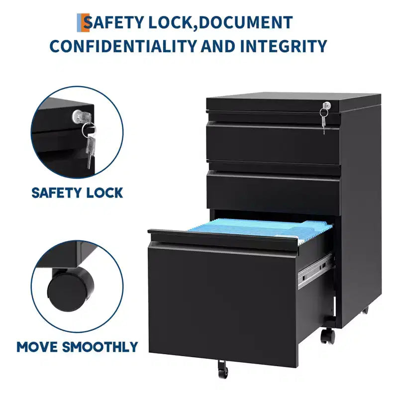 Mobile File Cabinet 3 Drawer, Metal Rolling File Cabinets, Adjustable Shelf, Easy Assembly, for Home, Office