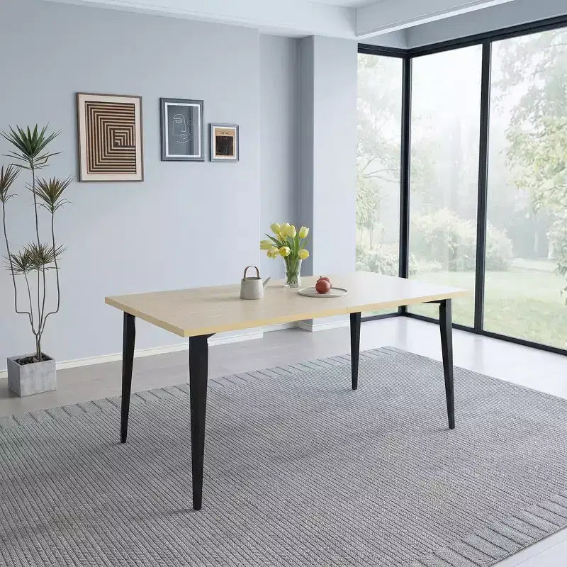 FurnitureR Modern Rectangular Dining Table with MDF Wood Top and Metal Legs, Kitchen Dining Room Table for Home Apartment Dining Space