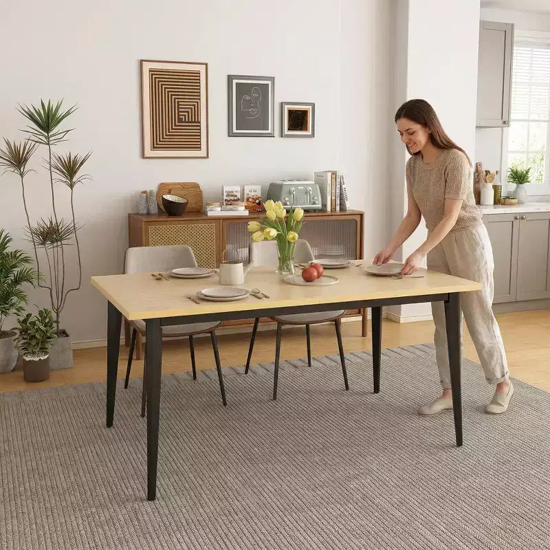 FurnitureR Modern Rectangular Dining Table with MDF Wood Top and Metal Legs, Kitchen Dining Room Table for Home Apartment Dining Space