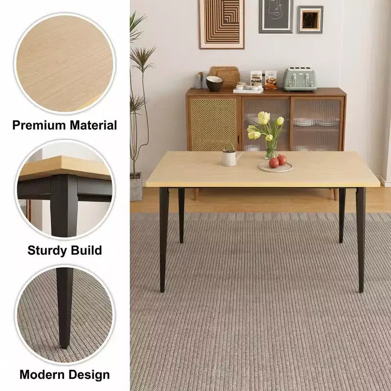 FurnitureR Modern Rectangular Dining Table with MDF Wood Top and Metal Legs, Kitchen Dining Room Table for Home Apartment Dining Space