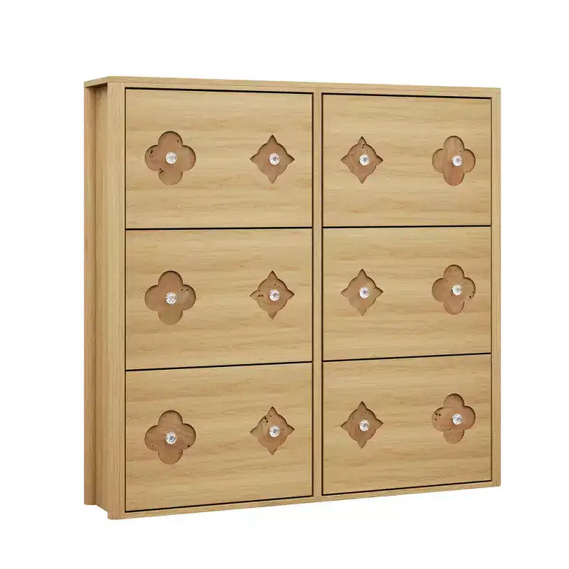 Wooden Shoe Cabinet with 6 Flip Drawers Adjustable Shelves Flower Pattern Diamond Handle Freestanding Slim Storage Organizer for Entryway