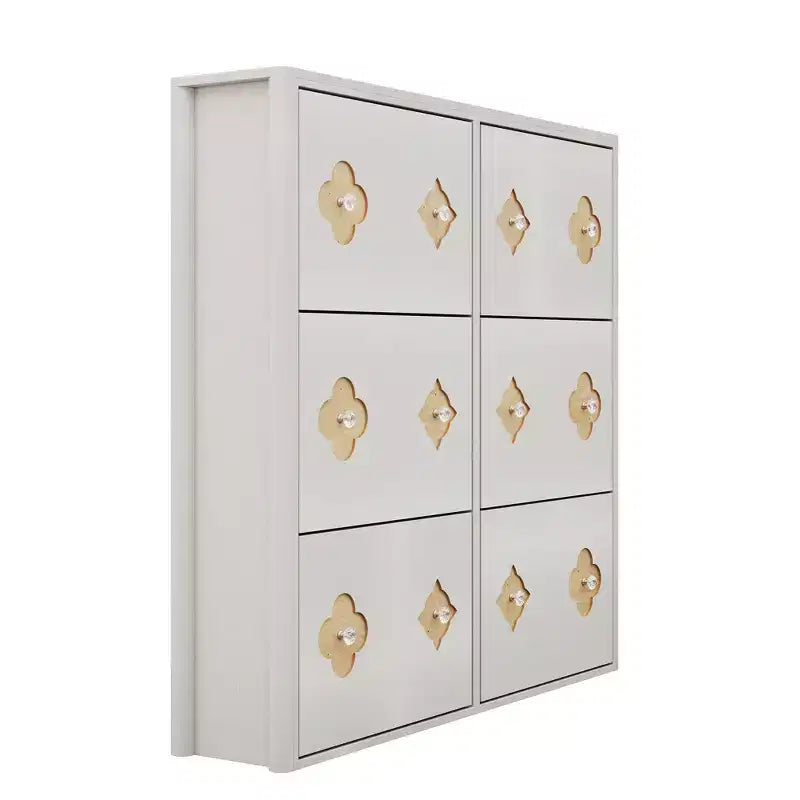 Wooden Shoe Cabinet with 6 Flip Drawers Adjustable Shelves Flower Pattern Diamond Handle Freestanding Slim Storage Organizer for Entryway