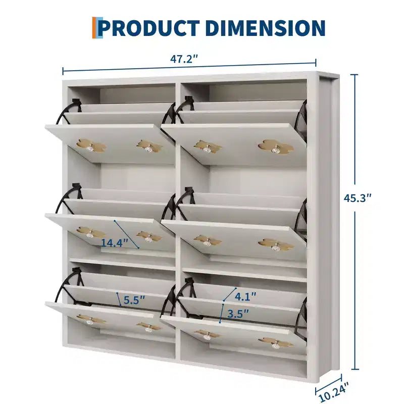 Wooden Shoe Cabinet with 6 Flip Drawers Adjustable Shelves Flower Pattern Diamond Handle Freestanding Slim Storage Organizer for Entryway
