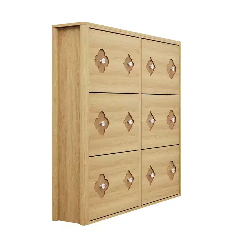 Meuble à chaussures en bois avec 6 tiroirs basculants, étagères réglables, motif floral, poignée en diamant, organisateur de rangement autoportant et mince pour entrée