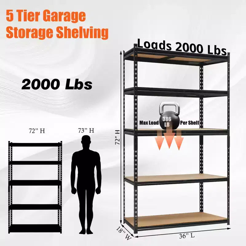 Acekool Garage Home Storage, 5 Tier 36 in Metal Shelving Unit, Heavy Duty Adjustable Utility Storage Shelves for Pantry Basement, Black
