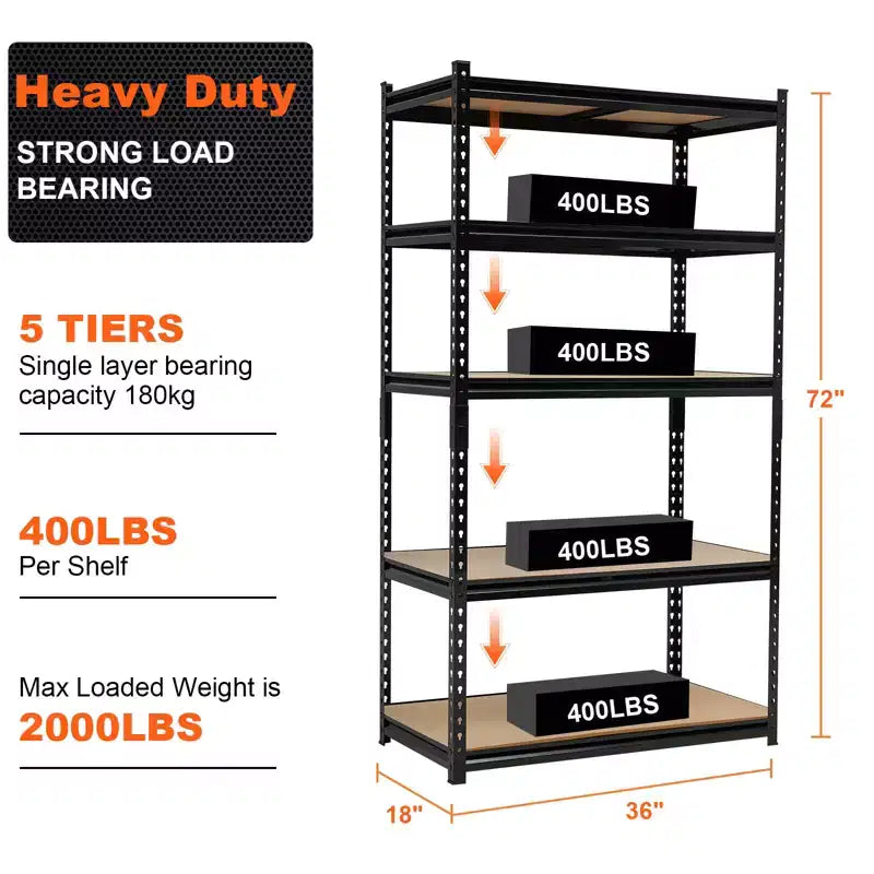 Acekool Garage Home Storage, 5 Tier 36 in Metal Shelving Unit, Heavy Duty Adjustable Utility Storage Shelves for Pantry Basement, Black
