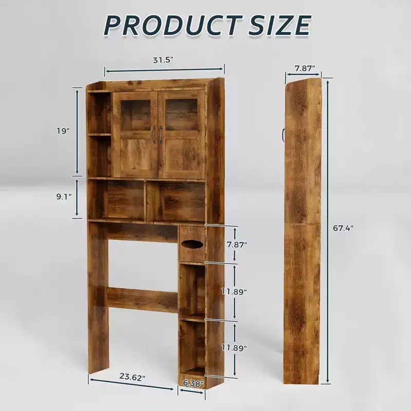Modern Over Toilet Storage Cabinet, Glass Door & Sliding Barn Doors, Adjustable Shelf, for Laundry Room, Bathroom