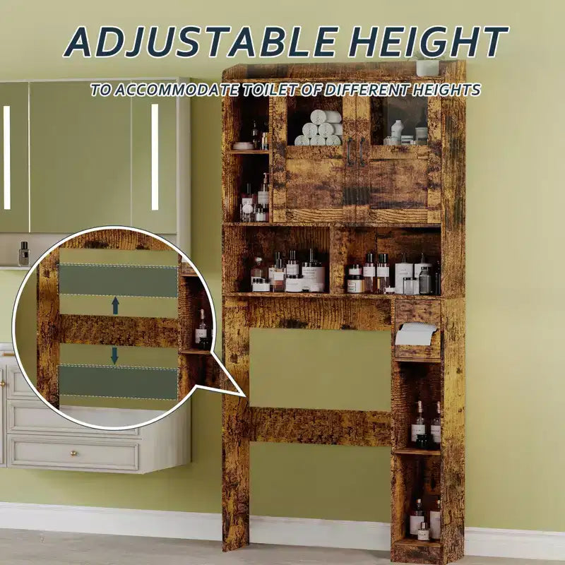 Modern Over Toilet Storage Cabinet, Glass Door & Sliding Barn Doors, Adjustable Shelf, for Laundry Room, Bathroom