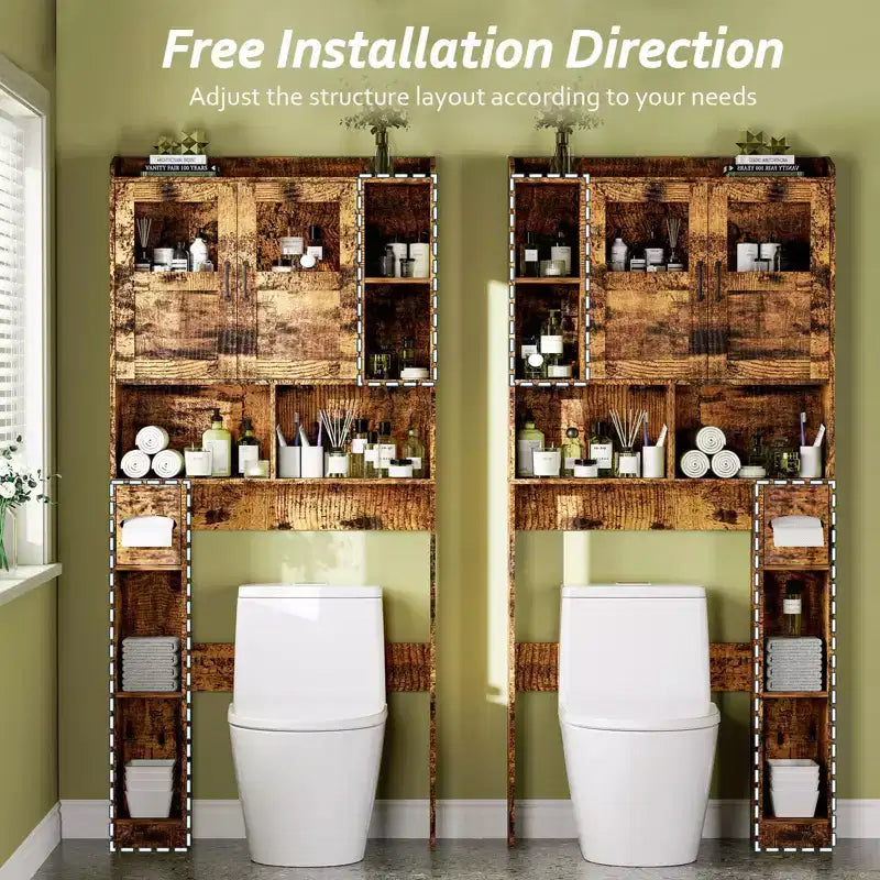 Modern Over Toilet Storage Cabinet, Glass Door & Sliding Barn Doors, Adjustable Shelf, for Laundry Room, Bathroom