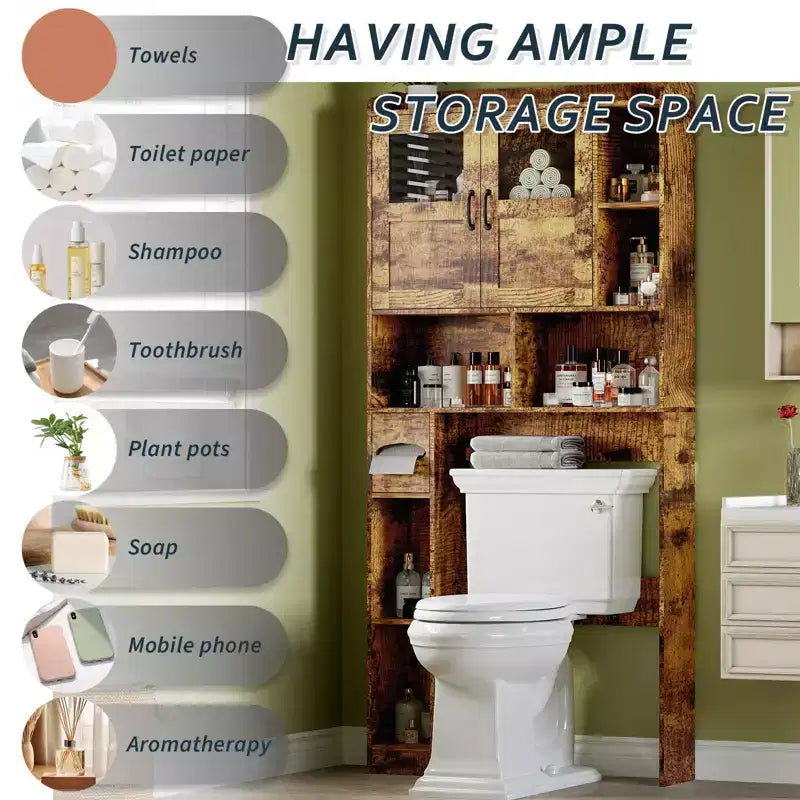 Modern Over Toilet Storage Cabinet, Glass Door & Sliding Barn Doors, Adjustable Shelf, for Laundry Room, Bathroom