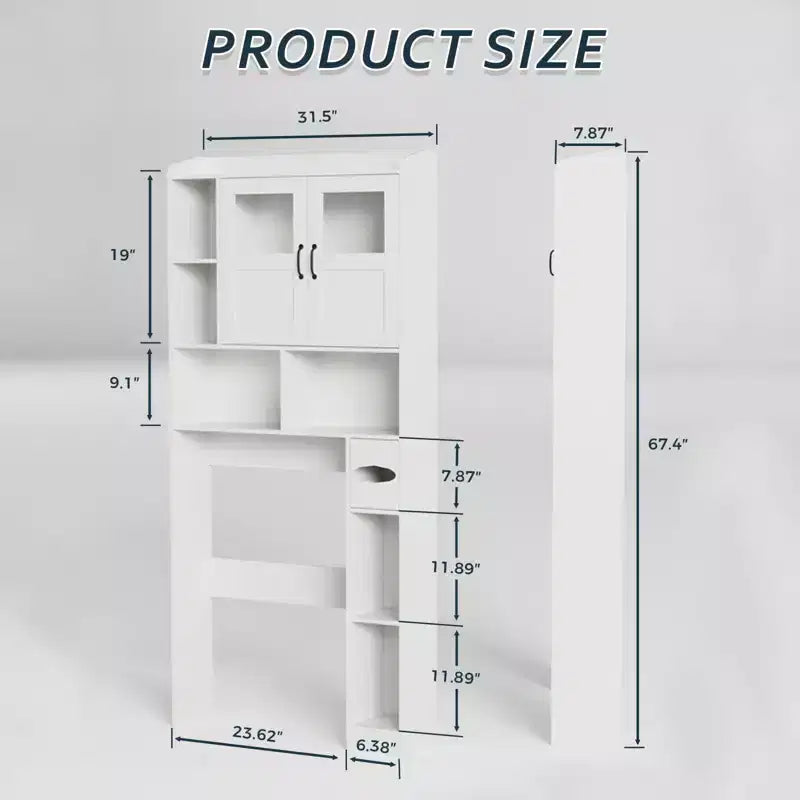 Modern Over Toilet Storage Cabinet, Glass Door & Sliding Barn Doors, Adjustable Shelf, for Laundry Room, Bathroom
