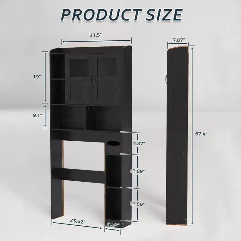 Modern Over Toilet Storage Cabinet, Glass Door & Sliding Barn Doors, Adjustable Shelf, for Laundry Room, Bathroom
