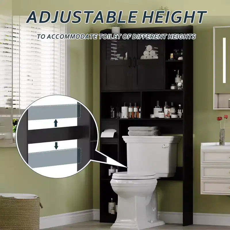 Modern Over Toilet Storage Cabinet, Glass Door & Sliding Barn Doors, Adjustable Shelf, for Laundry Room, Bathroom