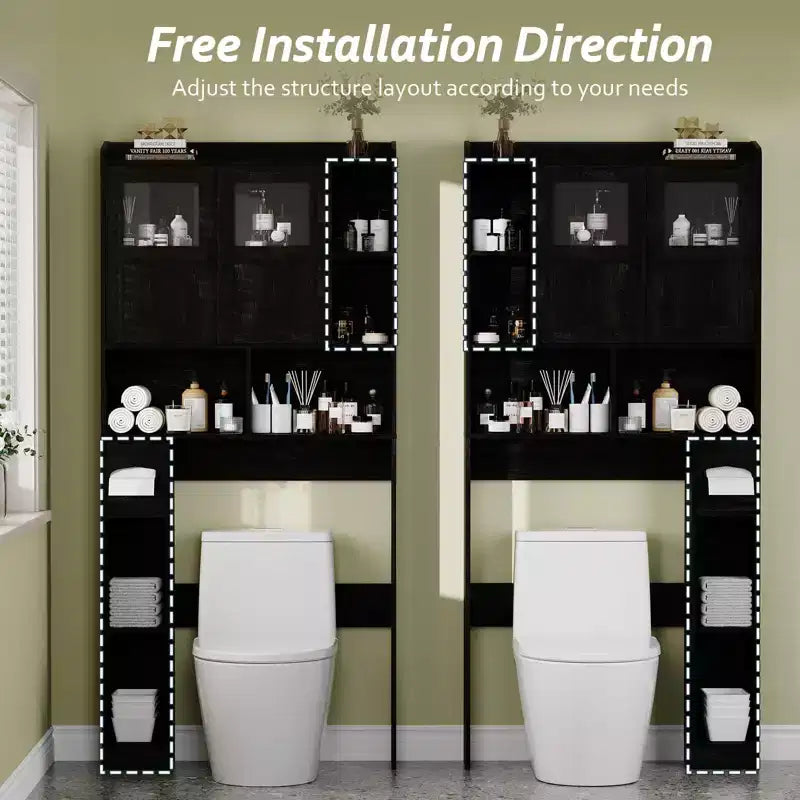 Modern Over Toilet Storage Cabinet, Glass Door & Sliding Barn Doors, Adjustable Shelf, for Laundry Room, Bathroom