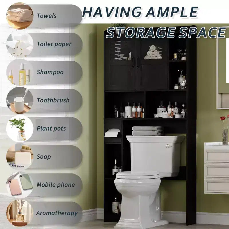 Modern Over Toilet Storage Cabinet, Glass Door & Sliding Barn Doors, Adjustable Shelf, for Laundry Room, Bathroom
