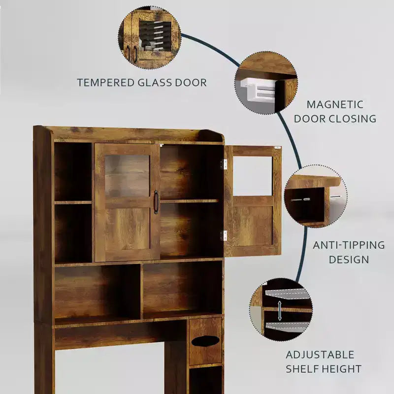 Modern Over Toilet Storage Cabinet, Glass Door & Sliding Barn Doors, Adjustable Shelf, for Laundry Room, Bathroom