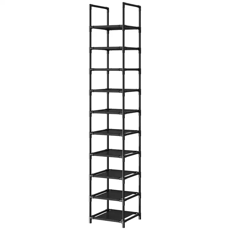 Tall 10-Tier Metal Shoe Rack Organizer Space-Saving Corner Storage Stand Removable Fabric Shelves Sturdy Frame for Closet Entryway Living Room