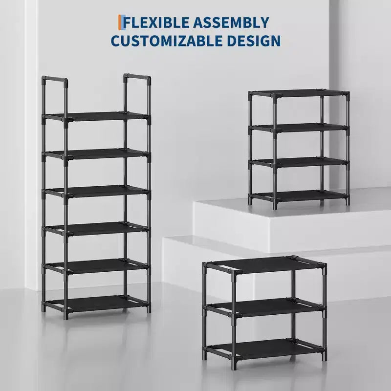 Tall 10-Tier Metal Shoe Rack Organizer Space-Saving Corner Storage Stand Removable Fabric Shelves Sturdy Frame for Closet Entryway Living Room