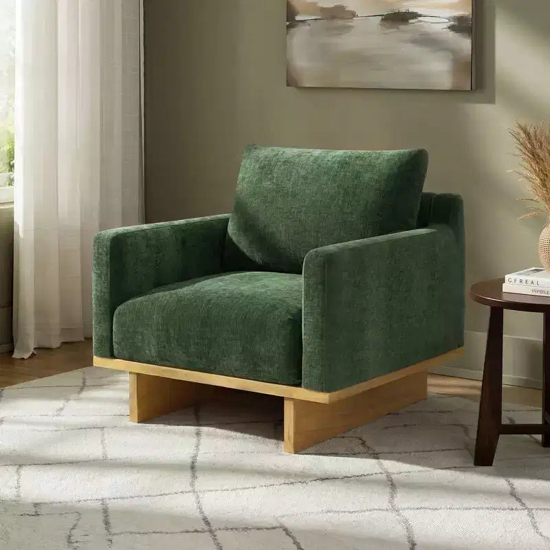 Fauteuil d'appoint Whisen moderne et minimaliste avec cadre en bois massif, ergonomique pour le salon, coussins moelleux et design spacieux