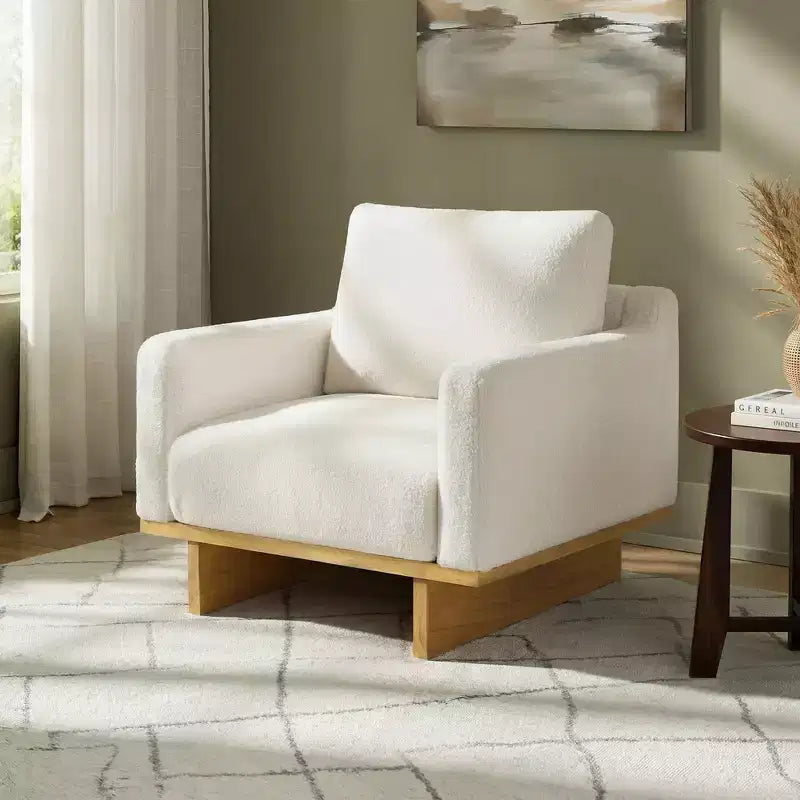 Fauteuil d'appoint Whisen moderne et minimaliste avec cadre en bois massif, ergonomique pour le salon, coussins moelleux et design spacieux