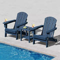 Folding Adirondack Chair with 2-Tier Storage Patio Side Table, Wooden Textured Resistant for Outdoor Patio Seating for Deck, Garden, Lawn, Fire Pit