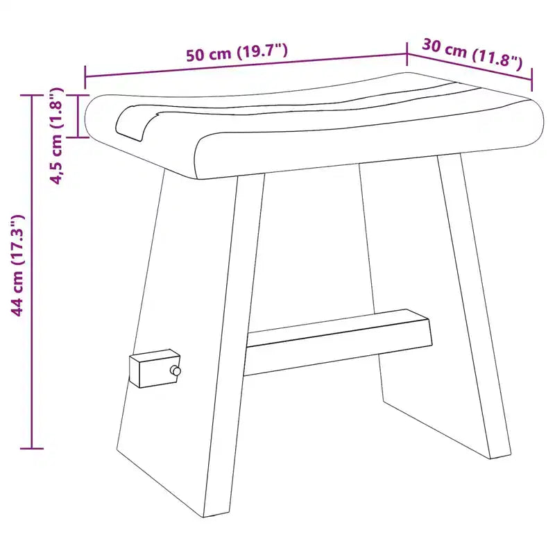 vidaXL Shower Stool Natural 19.69 x 11.81 x 17.32 in Solid Suar Wood