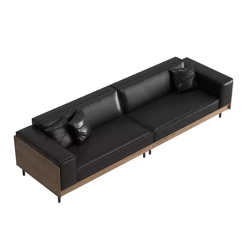 Luck Live 98.42 Contemporary Leather Sofa Couch with Solid Wood Frame, Metal Legs and 3 Accent Pillows