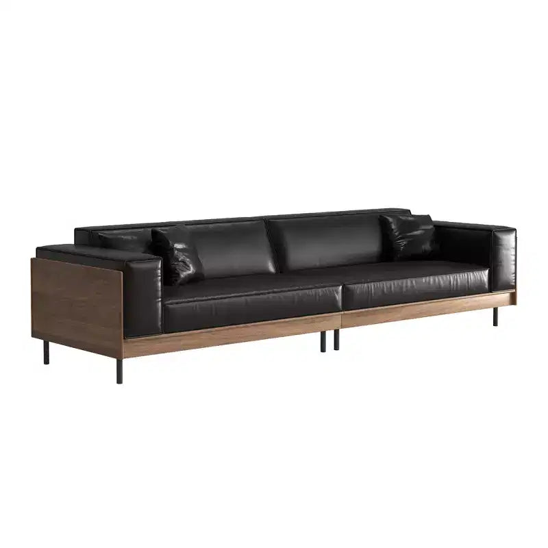Luck Live 98.42 Contemporary Leather Sofa Couch with Solid Wood Frame, Metal Legs and 3 Accent Pillows