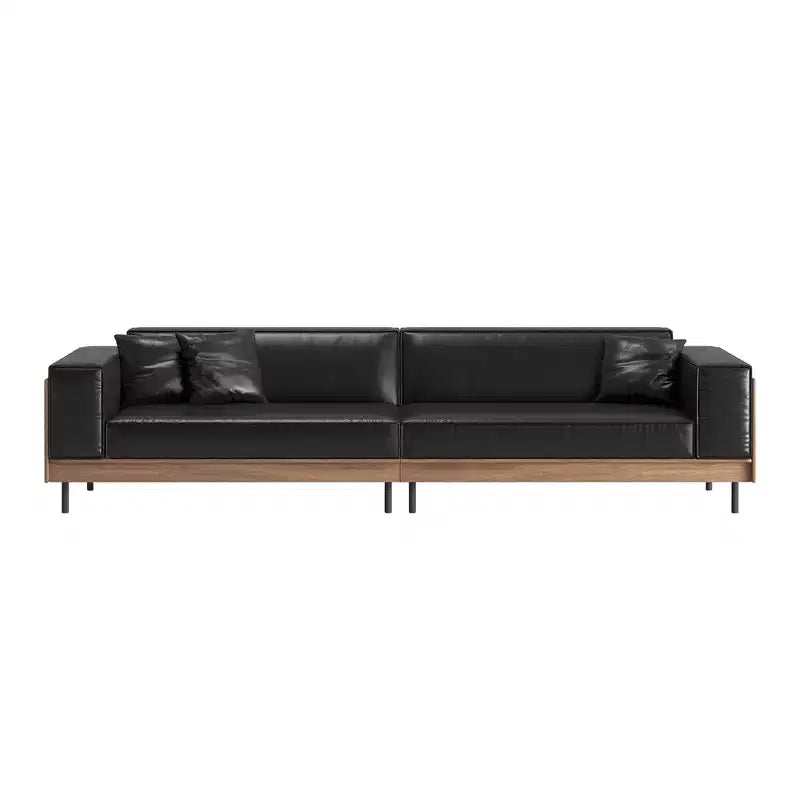 Luck Live 98.42 Contemporary Leather Sofa Couch with Solid Wood Frame, Metal Legs and 3 Accent Pillows