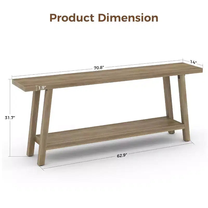 71 Extra Long Farmhouse Console Table, 2-Tier Rectangular Brown Entryway Sofa Table, Sturdy Wood Accent Furniture for Living Room & Hallway