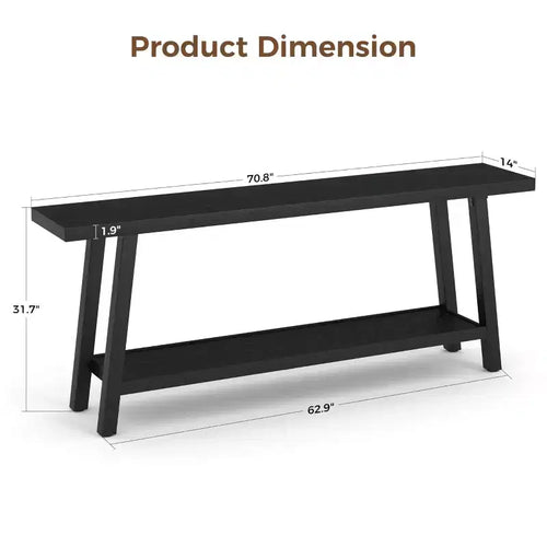 Table console de ferme extra longue de 71", table de canapé rectangulaire marron à 2 niveaux pour entrée, meuble d'appoint robuste en bois pour salon et couloir